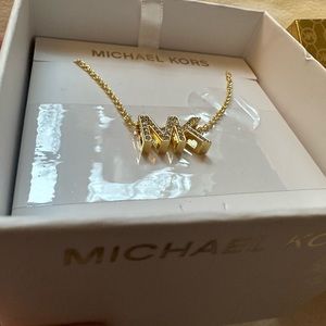 Michael Kors gold necklace logo paved diamonds 19 inches MKJX 8024710